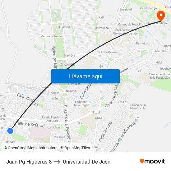 Juan Pg Higueras 8 to Universidad De Jaén map
