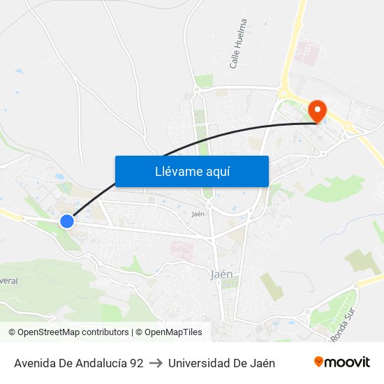 Avenida De Andalucía 92 to Universidad De Jaén map