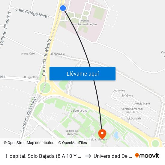 Hospital. Solo Bajada (8 A 10 Y 15 A 16) to Universidad De Jaén map