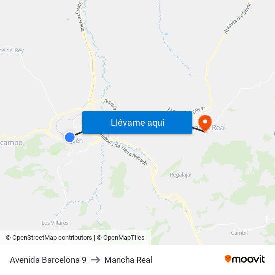Avenida Barcelona 9 to Mancha Real map