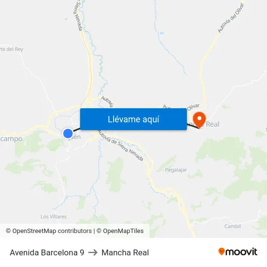 Avenida Barcelona 9 to Mancha Real map