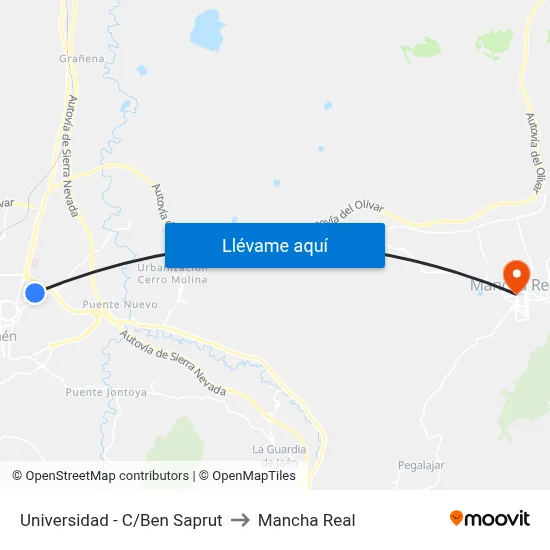 Universidad - C/Ben Saprut to Mancha Real map