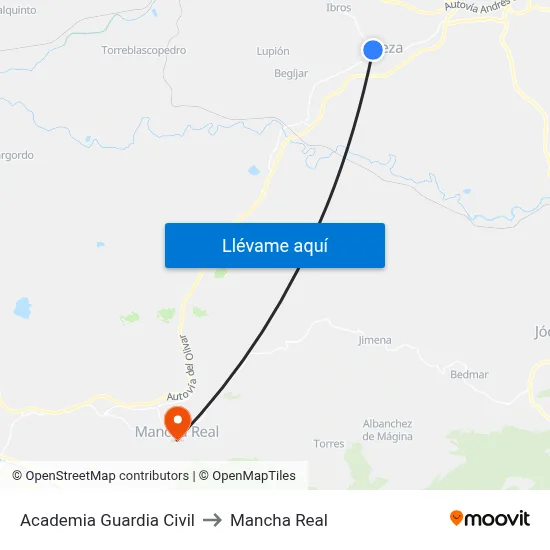 Academia Guardia Civil to Mancha Real map