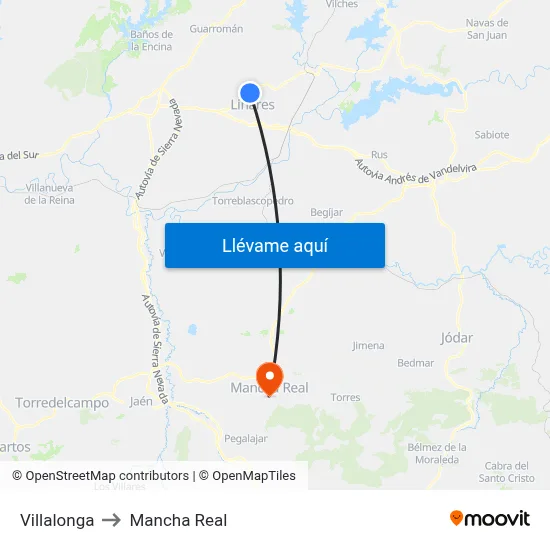 Villalonga to Mancha Real map