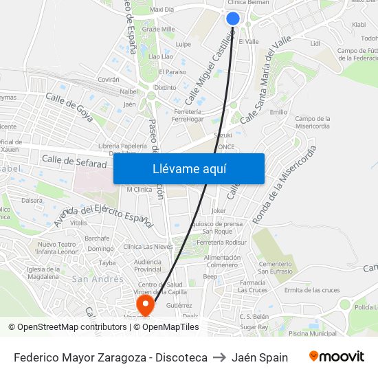 Federico Mayor Zaragoza - Discoteca to Jaén Spain map
