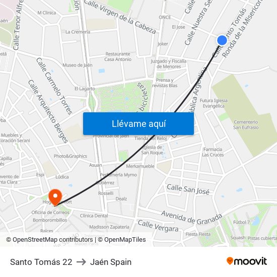 Santo Tomás 22 to Jaén Spain map