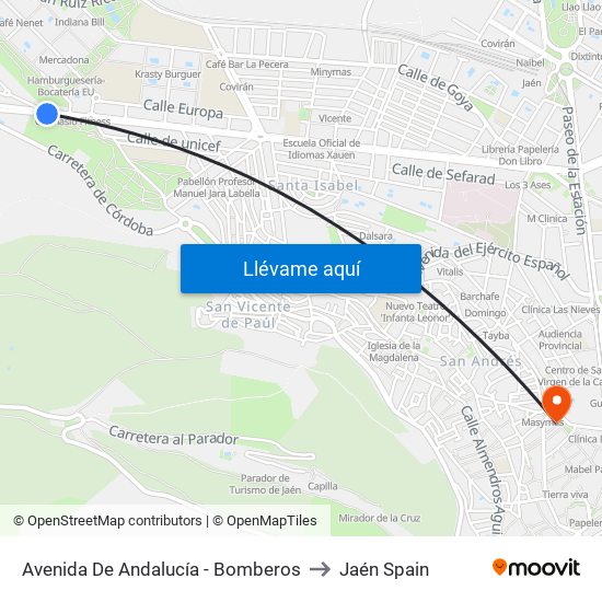 Avenida De Andalucía - Bomberos to Jaén Spain map