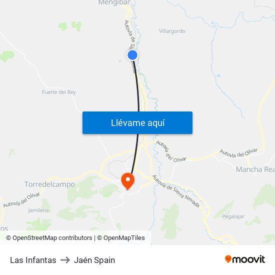 Las Infantas to Jaén Spain map