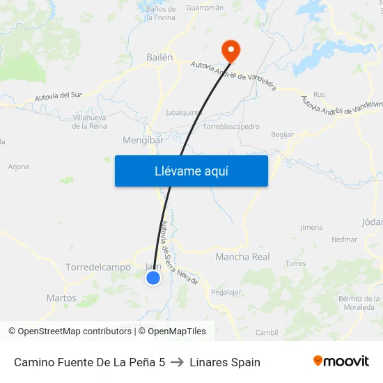 Camino Fuente De La Peña 5 to Linares Spain map