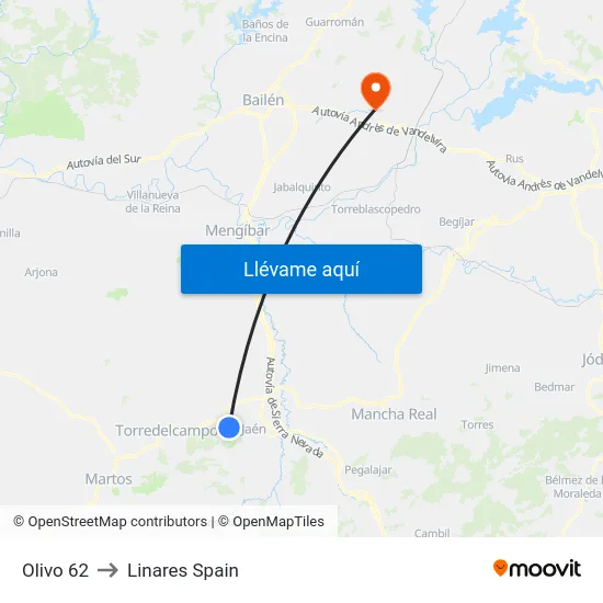 Olivo 62 to Linares Spain map