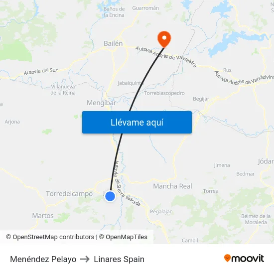 Menéndez Pelayo to Linares Spain map