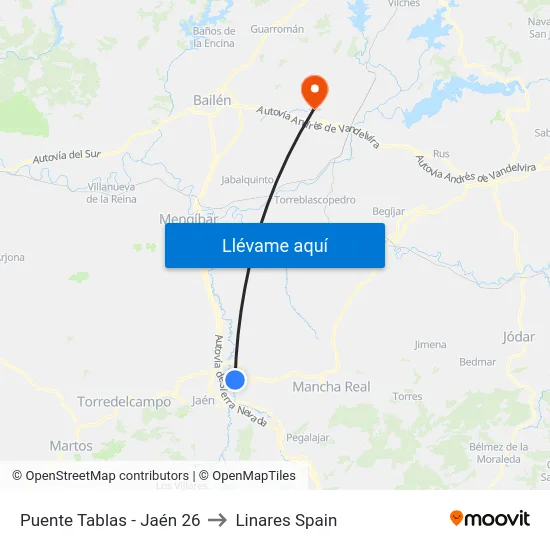 Puente Tablas - Jaén 26 to Linares Spain map