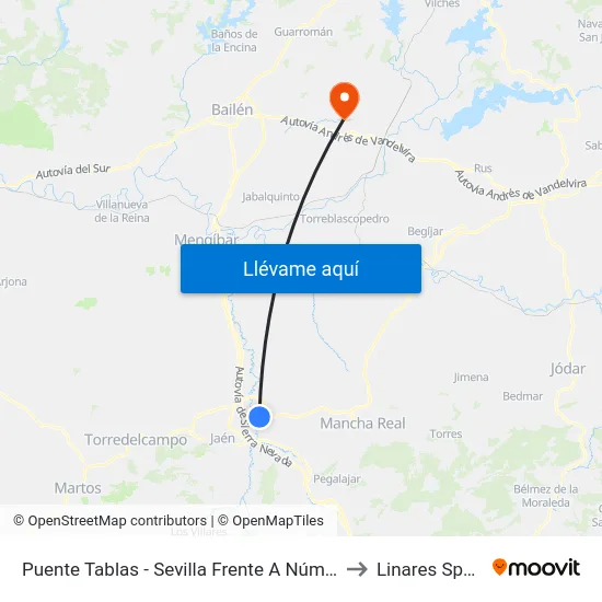 Puente Tablas - Sevilla Frente A Núm 24 to Linares Spain map