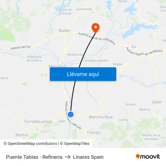 Puente Tablas - Refinería to Linares Spain map