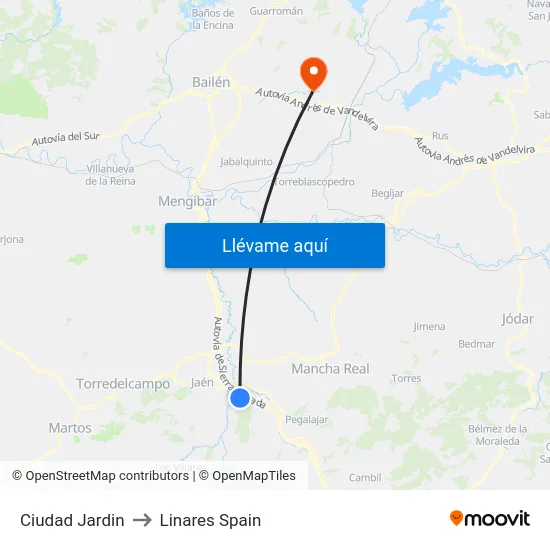 Ciudad Jardin to Linares Spain map