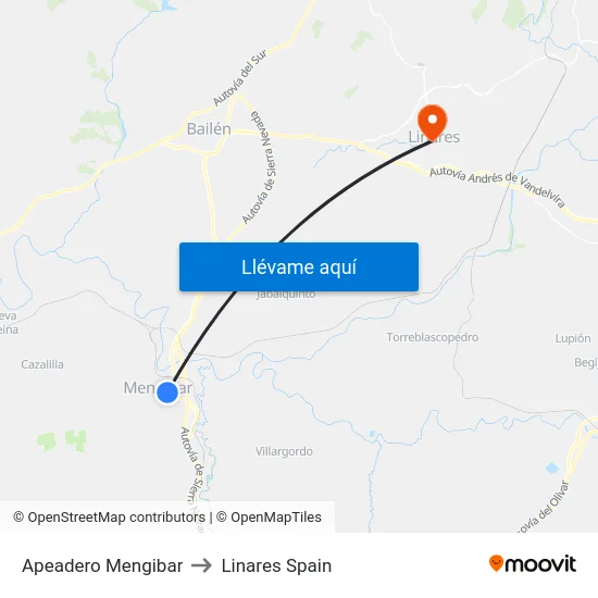 Apeadero Mengibar to Linares Spain map