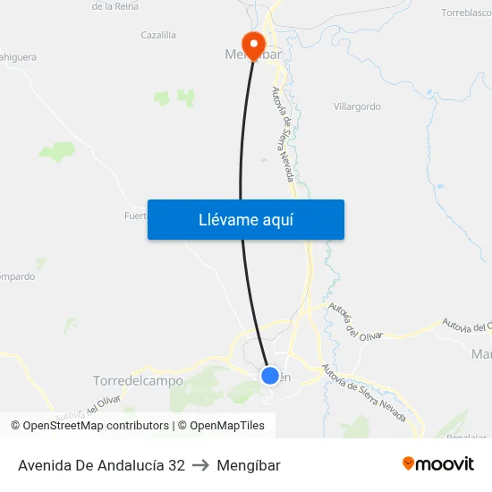 Avenida De Andalucía 32 to Mengíbar map