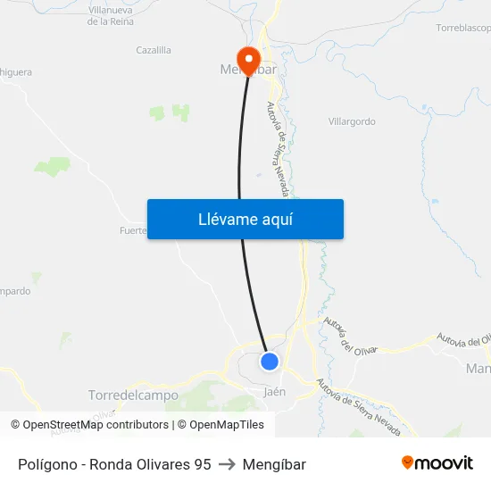 Polígono - Ronda Olivares 95 to Mengíbar map