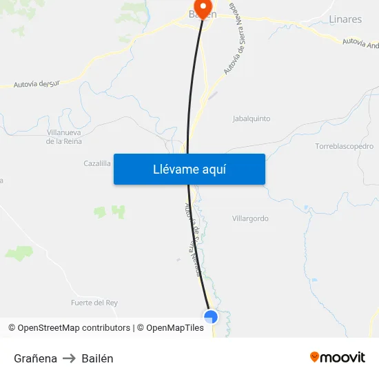 Grañena to Bailén map