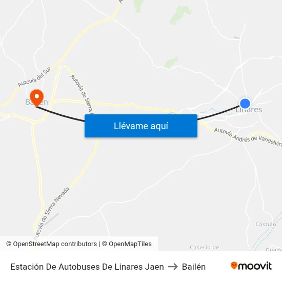Estación De Autobuses De Linares Jaen to Bailén map