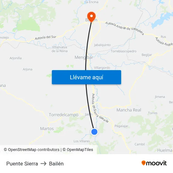 Puente Sierra to Bailén map
