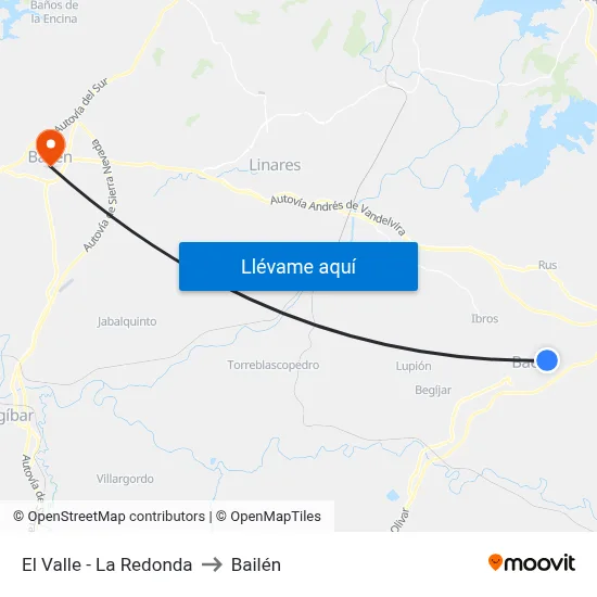 El Valle - La Redonda to Bailén map