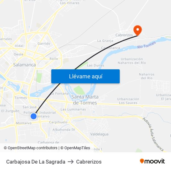 Carbajosa De La Sagrada to Cabrerizos map