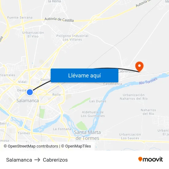 Salamanca to Cabrerizos map