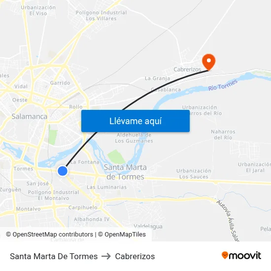 Santa Marta De Tormes to Cabrerizos map