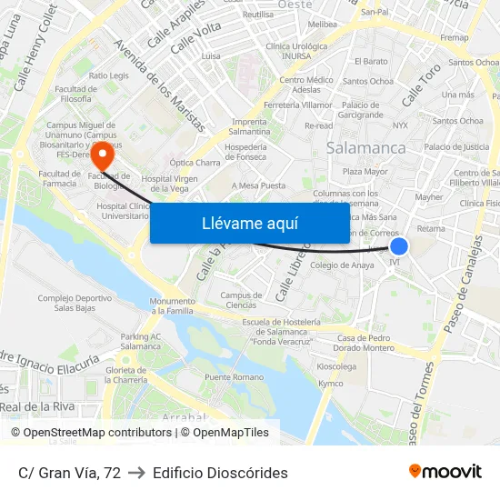 C/ Gran Vía, 72 to Edificio Dioscórides map