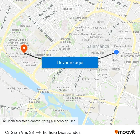 C/ Gran Vía, 38 to Edificio Dioscórides map