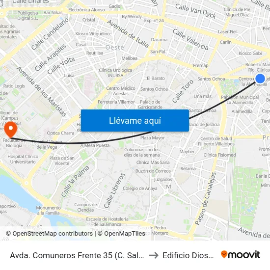 Avda. Comuneros Frente 35 (C. Salud Alamedilla) to Edificio Dioscórides map