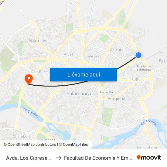 Avda. Los Cipreses, 84 to Facultad De Economía Y Empresa map