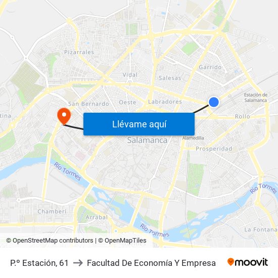 P.º Estación, 61 to Facultad De Economía Y Empresa map