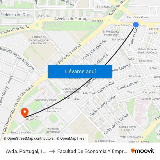 Avda. Portugal, 187 to Facultad De Economía Y Empresa map