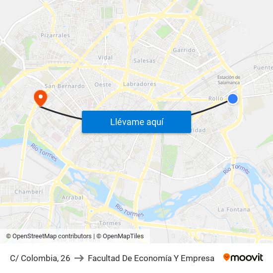 C/ Colombia, 26 to Facultad De Economía Y Empresa map