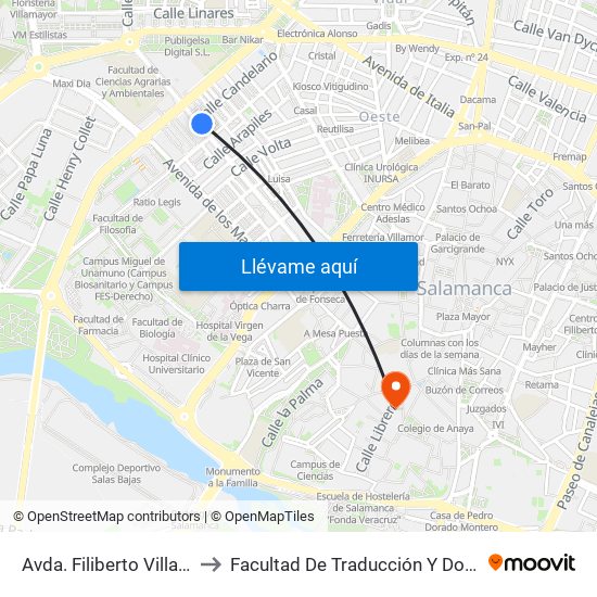 Avda. Filiberto Villalobos, 76 to Facultad De Traducción Y Documentación map