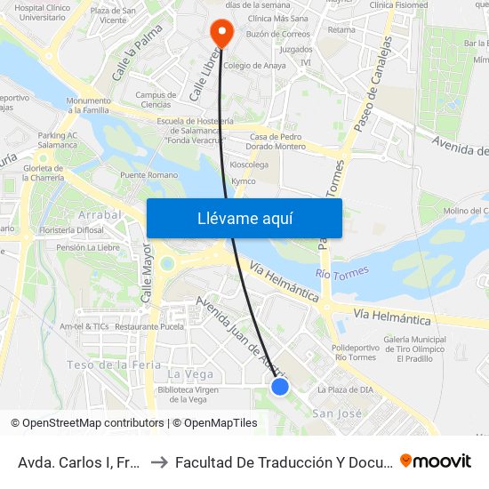 Avda. Carlos I, Fren. 105 to Facultad De Traducción Y Documentación map