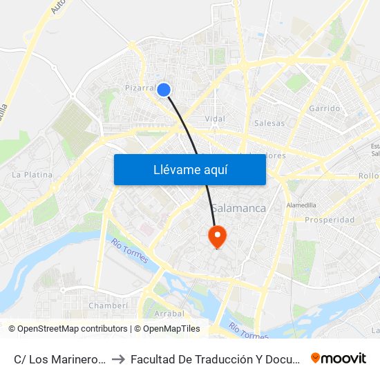 C/ Los Marineros, S/N to Facultad De Traducción Y Documentación map