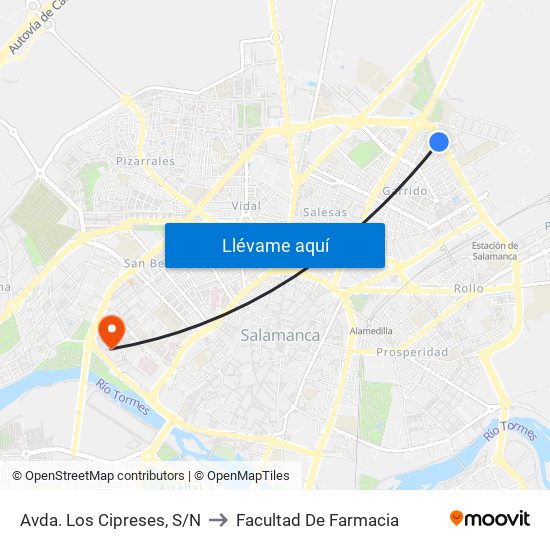 Avda. Los Cipreses, S/N to Facultad De Farmacia map