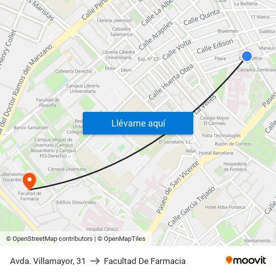 Avda. Villamayor, 31 to Facultad De Farmacia map