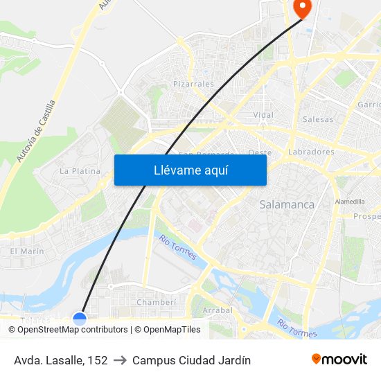 Avda. Lasalle, 152 to Campus Ciudad Jardín map