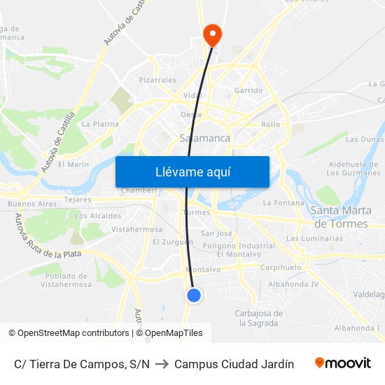 C/ Tierra De Campos, S/N to Campus Ciudad Jardín map