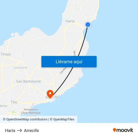 Haría to Arrecife map
