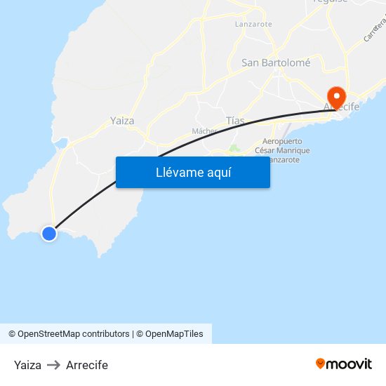 Yaiza to Arrecife map