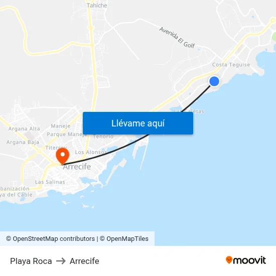 Playa Roca to Arrecife map