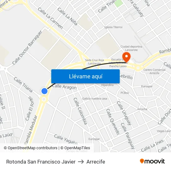 Rotonda San Francisco Javier to Arrecife map