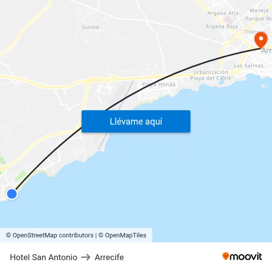 Hotel San Antonio to Arrecife map