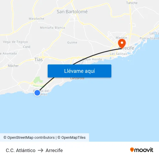 C.C. Atlántico to Arrecife map