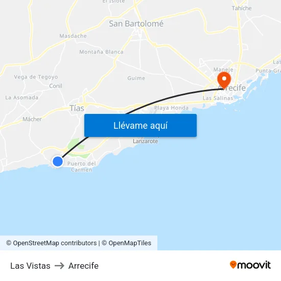 Las Vistas to Arrecife map